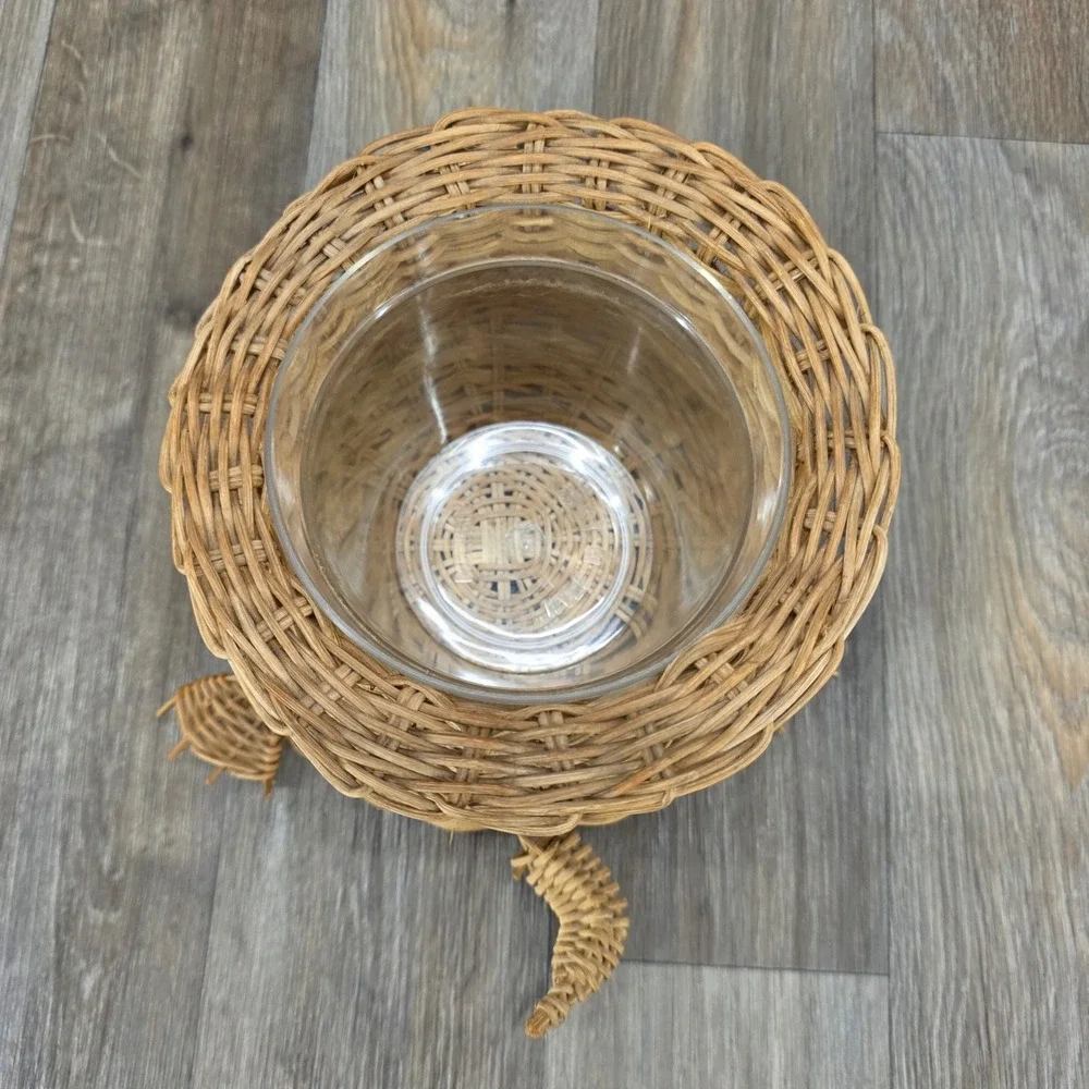 Vintage Interpur Woven Wicker Turtle Basket Planter with Plastic Liner Taiwan